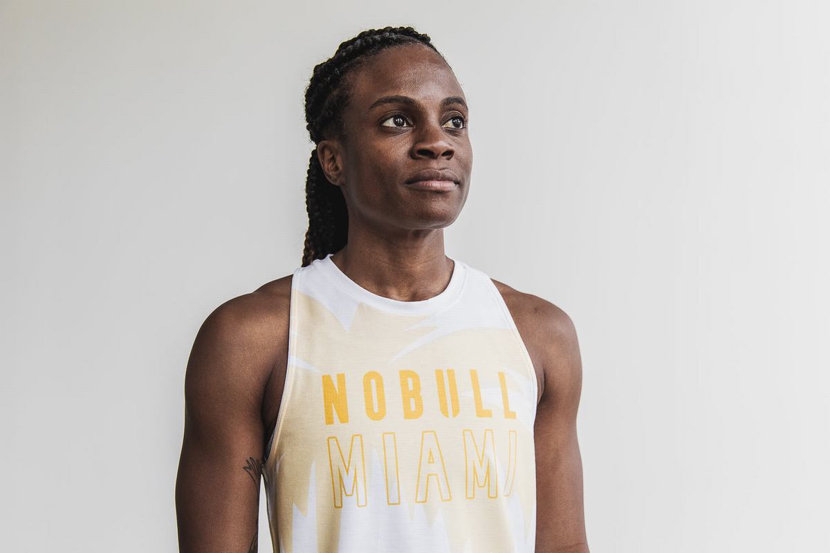 Nobull High-Neck Miami Palm Women's Tank Tops Yellow | Australia (NX1946)